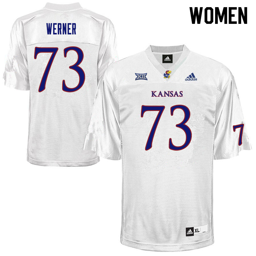 Women #73 Jack Werner Kansas Jayhawks College Football Jerseys Sale-White - Click Image to Close